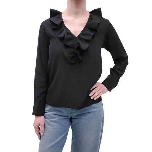 SMYTHE BLACK BLOUSE WITH RUFFLE DETAIL - SIZE XS