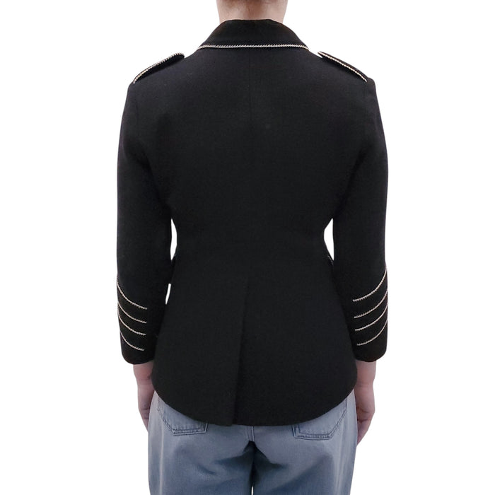 SMYTHE BLACK WOOL JACKET WITH GOLD PIPING DETAIL - SIZE 4