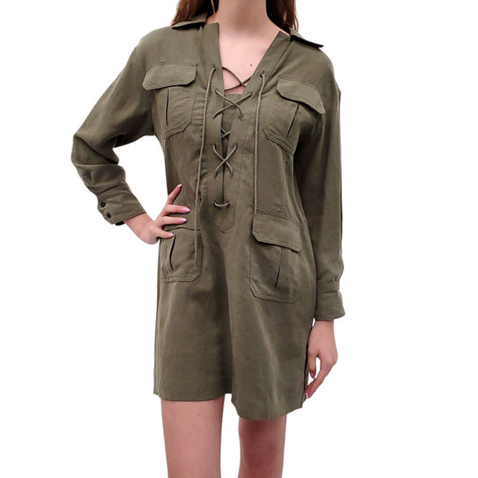 SMYTHE OLIVE GREEN CARGO DRESS WITH TIE UP DETAIL - SIZE XS