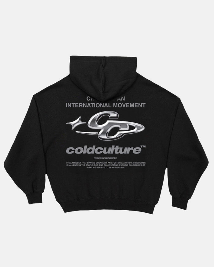 SPARKLY HOODIE BLACK - black graphic print hoodie, back view - Cold Culture