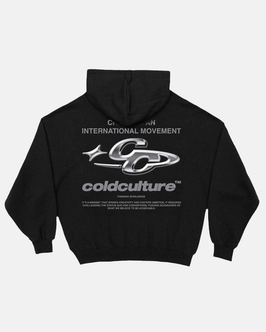 SPARKLY HOODIE BLACK - black graphic print hoodie, back view - Cold Culture