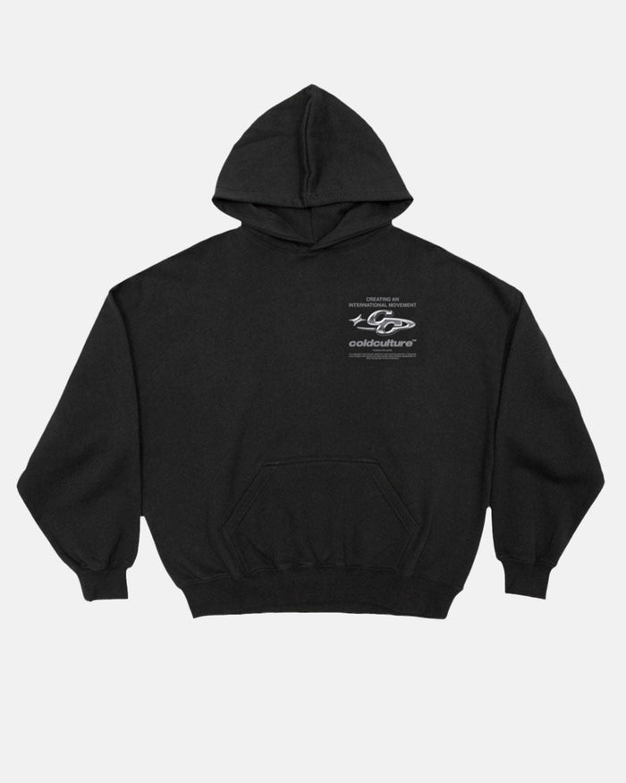 SPARKLY HOODIE BLACK - black graphic print hoodie, front view - Cold Culture