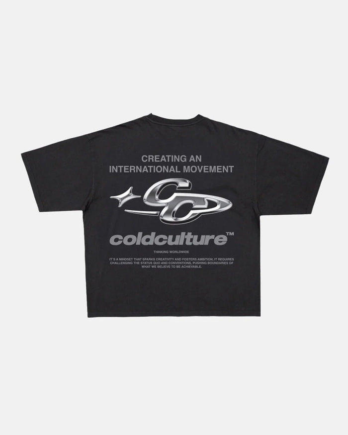 SPARKLY TEE BLACK - black graphic print tee, back view - Cold Culture