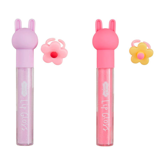Spring Things Bunny Lip Gloss & Flower Ring Set (Multiple Styles) - Wee Bee Baby Boutique