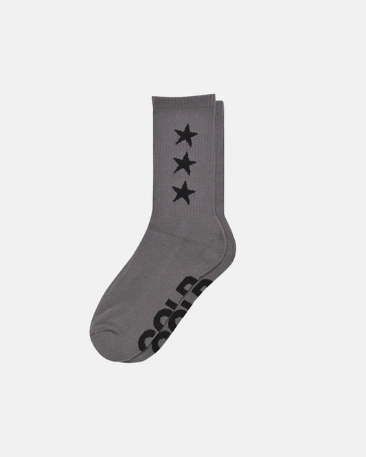 STARRY SOCKS LIGHT GREY - grey star print socks, flat lay - Cold Culture