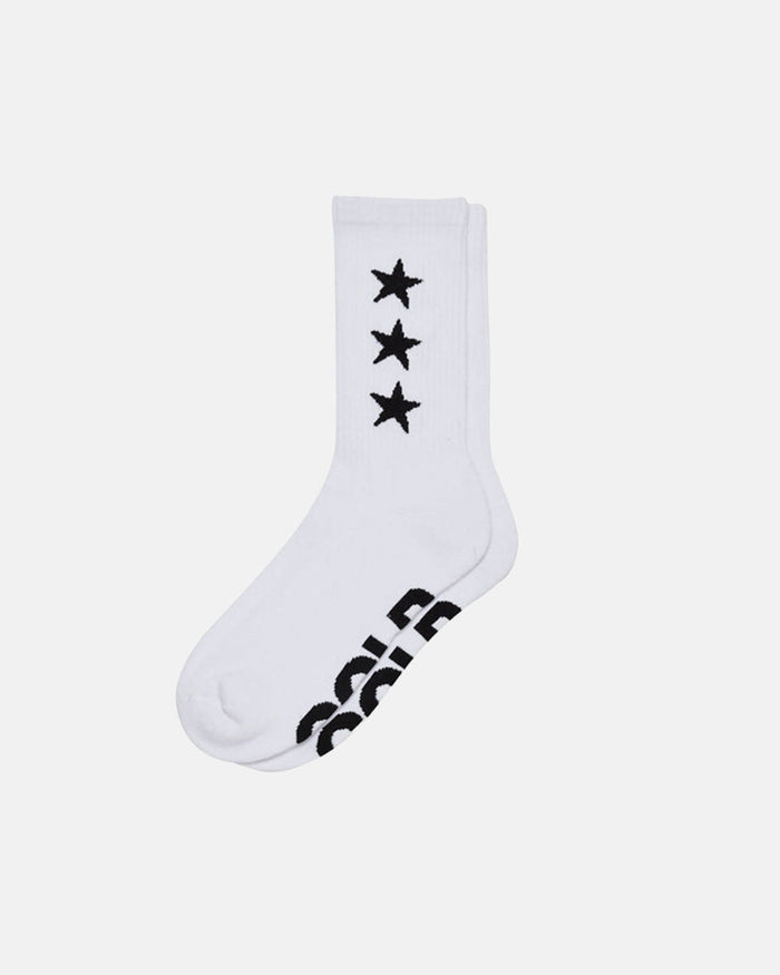 STARRY SOCKS WHITE - white star print socks, flat lay - Cold Culture
