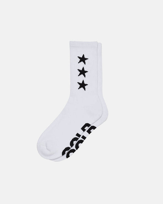 STARRY SOCKS WHITE - white star print socks, flat lay - Cold Culture