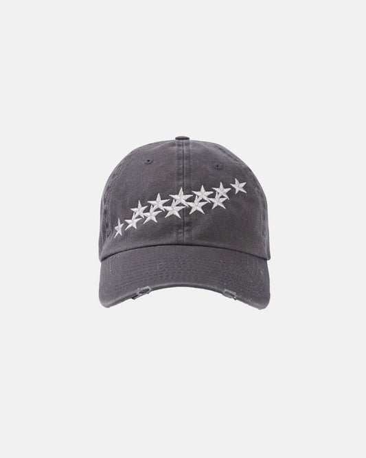 STARS CAP DARK GREY - dark grey distressed cap, front view - Cold Culture