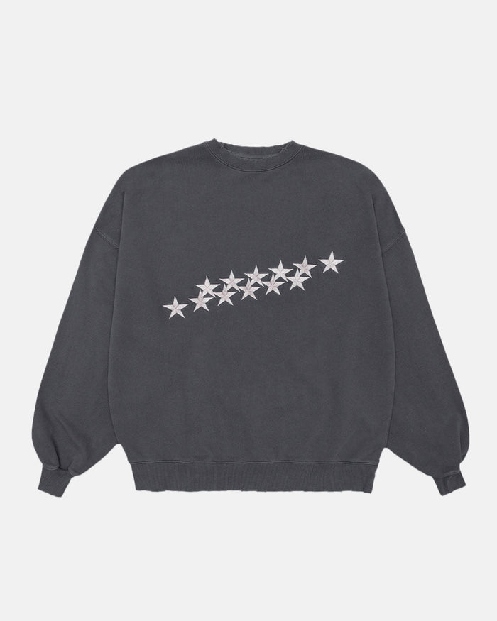 STARS CREWNECK DUST GREY - grey star print crewneck sweatshirt, front view - Cold Culture