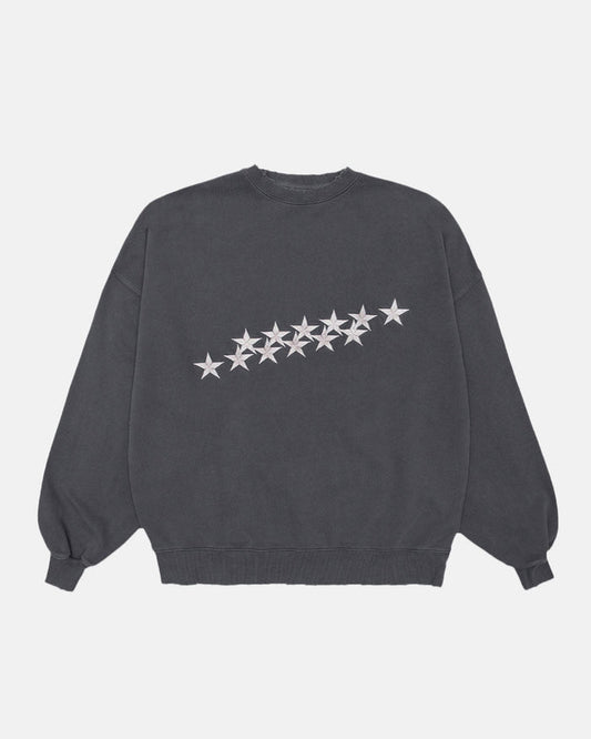 STARS CREWNECK DUST GREY - grey star print crewneck sweatshirt, front view - Cold Culture
