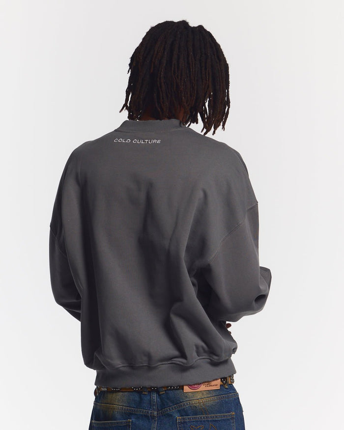 STARS CREWNECK DUST GREY - grey star print crewneck sweatshirt, back view on male model - Cold Culture #man