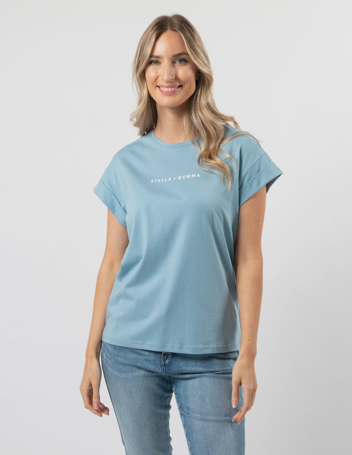 STELLA & GEMMA T SHIRT CUFF SLEEVE OCEAN