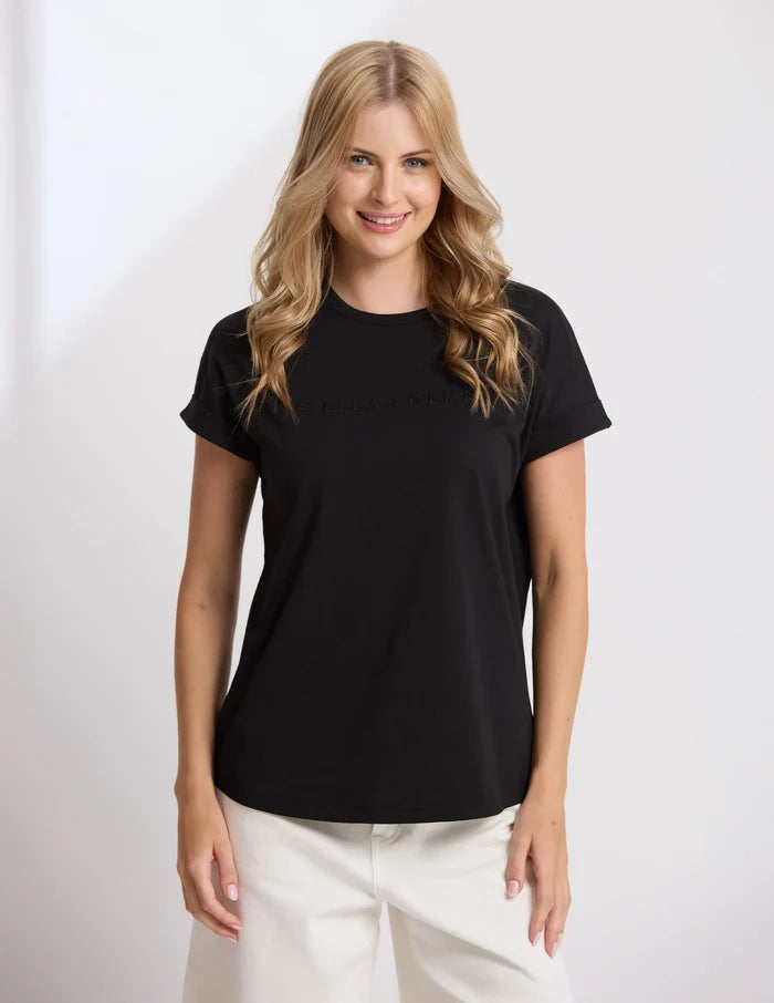 STELLA & GEMMA T SHIRT SOHO CUFF CREW BLACK