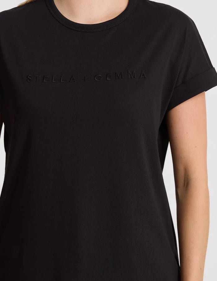 STELLA & GEMMA T SHIRT SOHO CUFF CREW BLACK