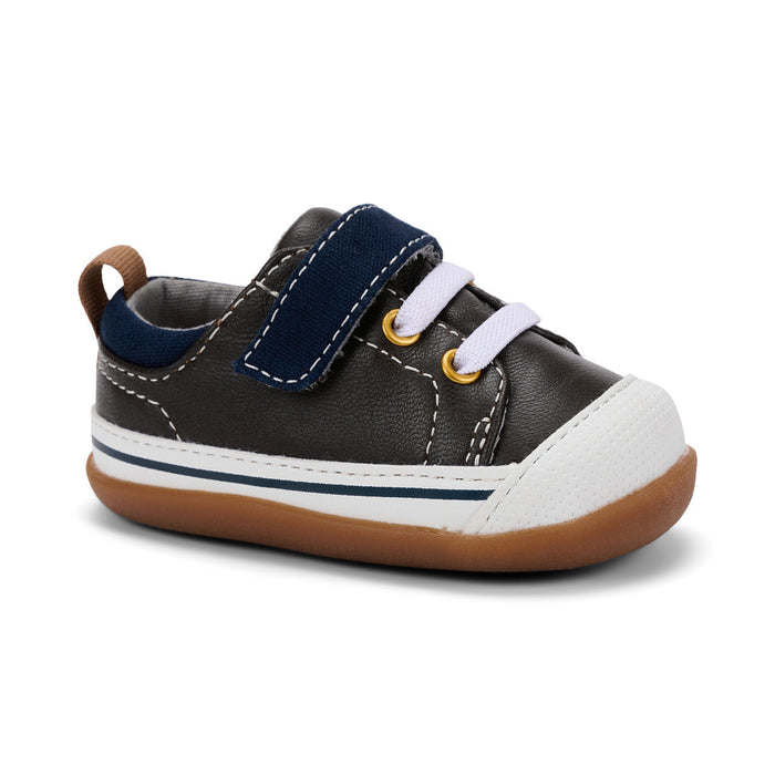 Stevie First Walkers - Brown Leather/Blue - Wee Bee Baby Boutique