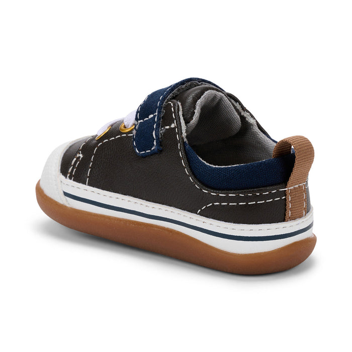 Stevie First Walkers - Brown Leather/Blue - Wee Bee Baby Boutique