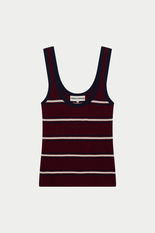 STRIPE RIBBED VEST TOP - BURGUNDY