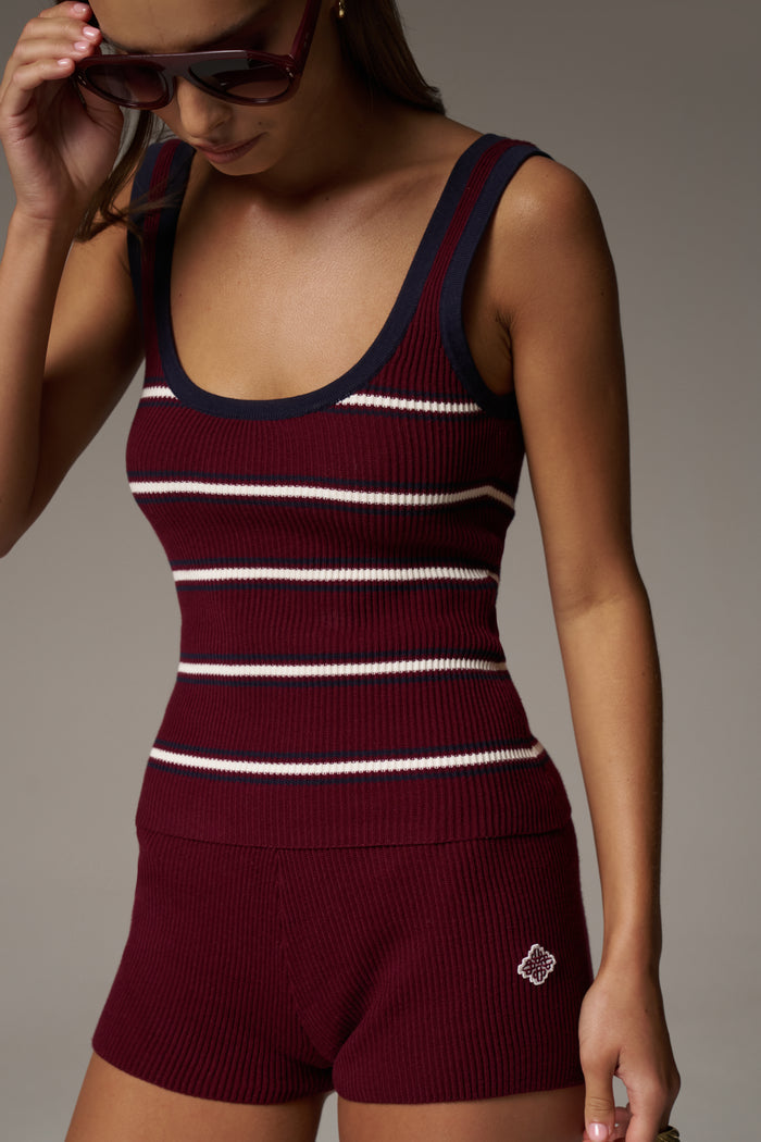 STRIPE RIBBED VEST TOP - BURGUNDY