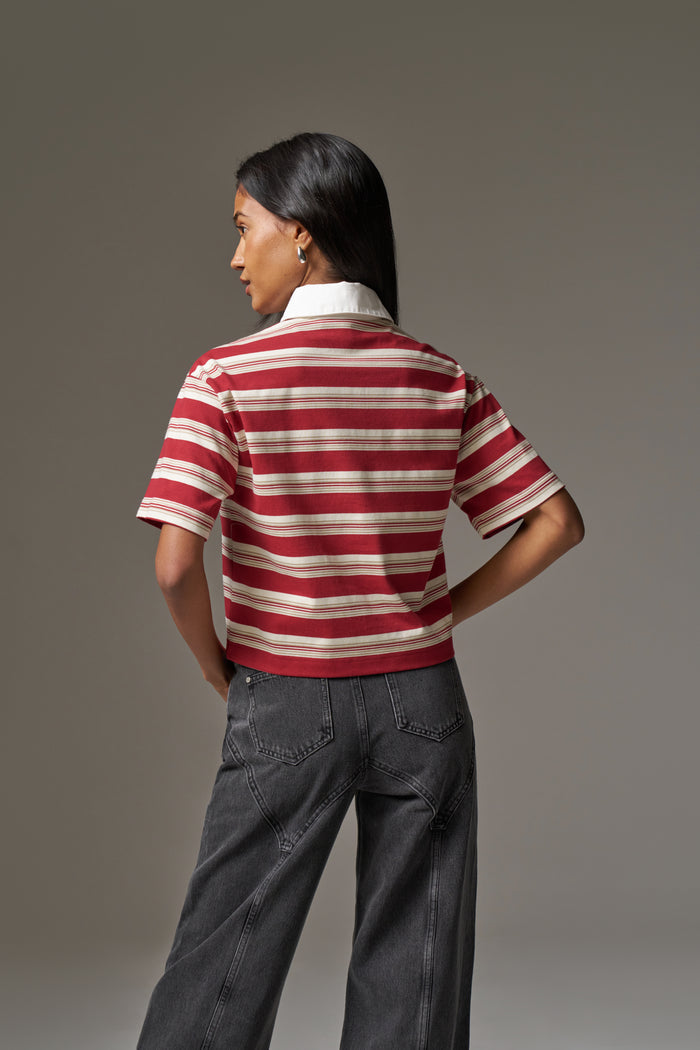 STRIPED POLO TEE - RED