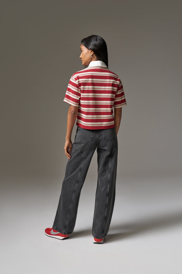 STRIPED POLO TEE - RED