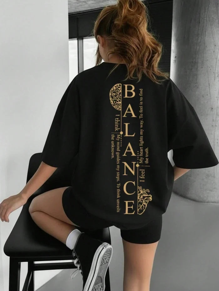 SXV Balance printed Loose Fit Short Sleeve T-Shirt, Fashionable For Outdoor Wear In Summer