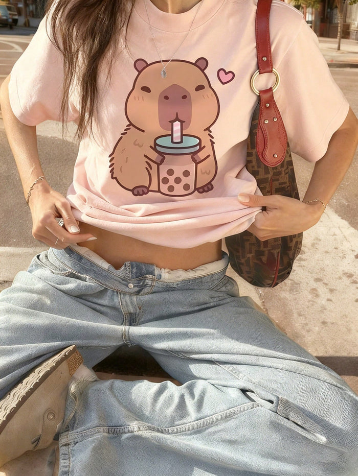 SXV Capybara Animal Pattern Round Neck Short Sleeve T-Shirt