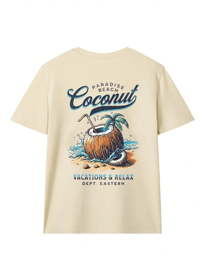 SXV Coconut Print Round Neck Short Sleeve T-Shirt