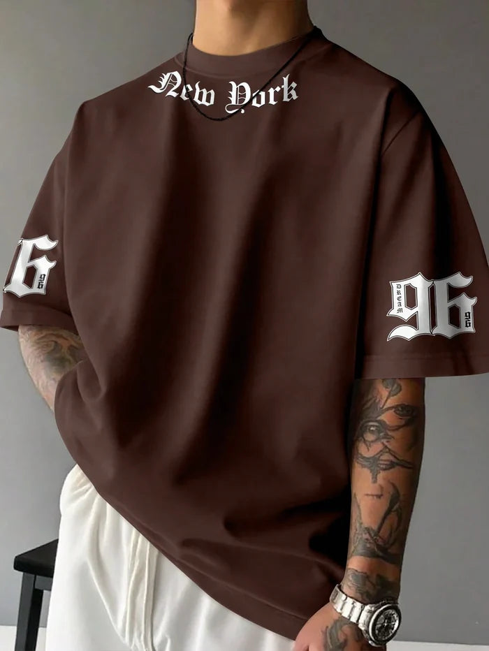 SXV DARK 96 Letter Print Cheongsam Pattern Round Neck Short Sleeve T-Shirt