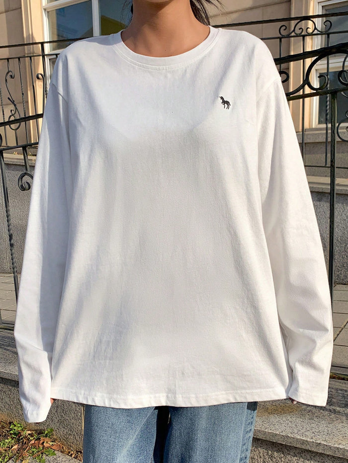 SXV Embroidered Full sleeves oversized baggy drop shoulder tshirt