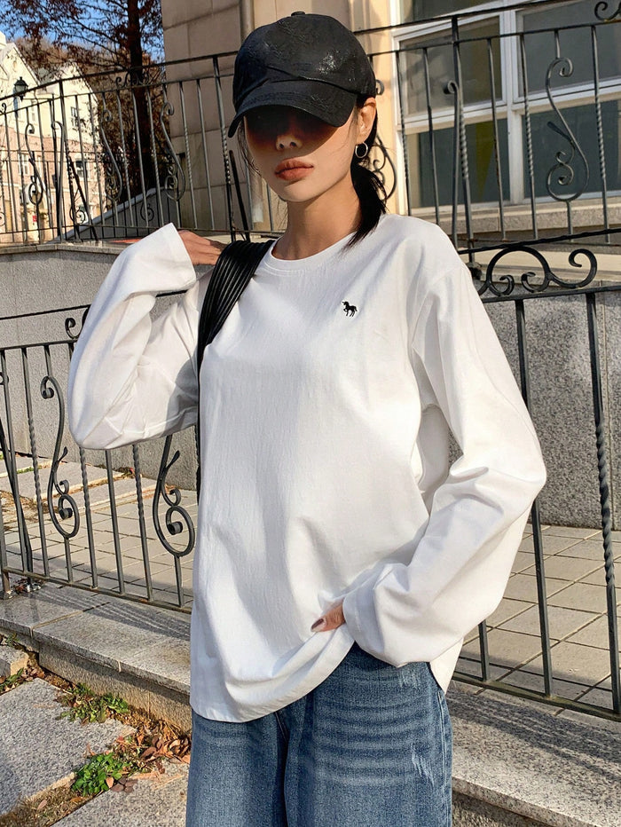 SXV Embroidered Full sleeves oversized baggy drop shoulder tshirt