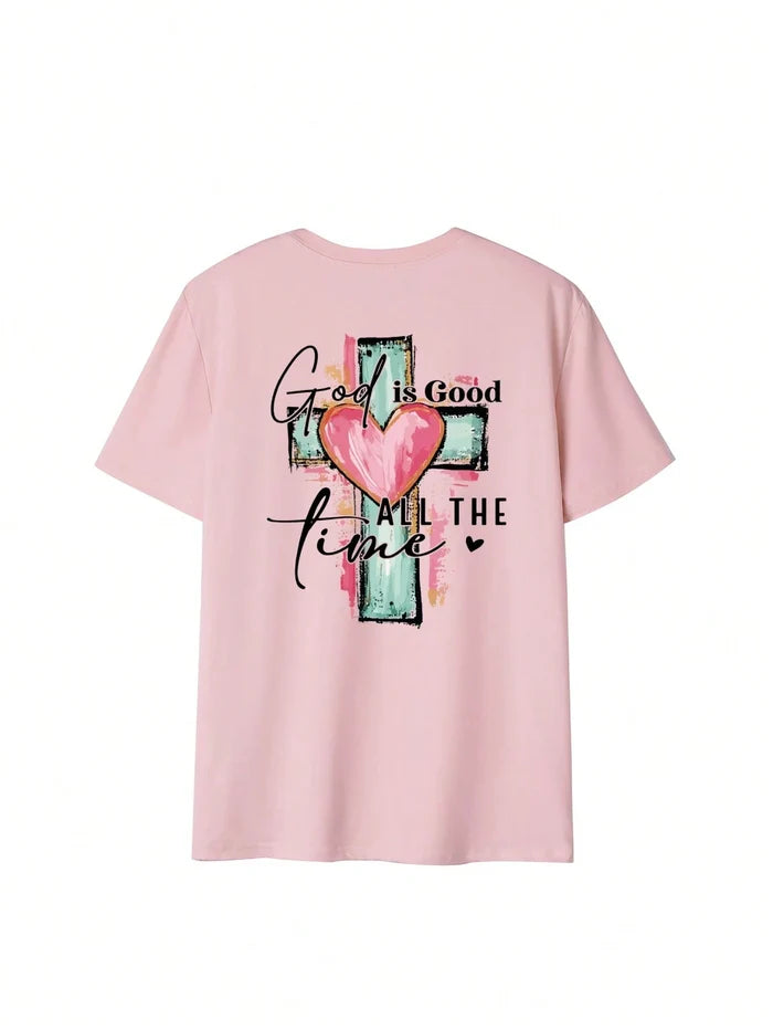 SXV God Is Always Good Cross & Letter Print T-Shirt