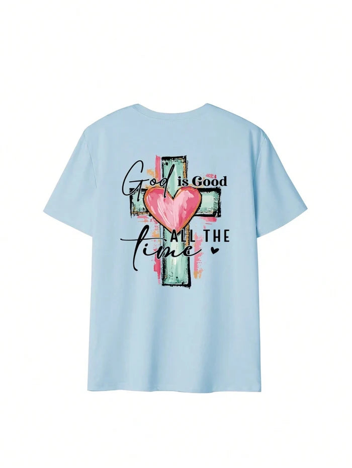 SXV God Is Always Good Cross & Letter Print T-Shirt
