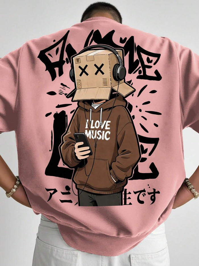 SXV i love music LEGND Men's Street Graffiti Abstract Pink T-Shirt