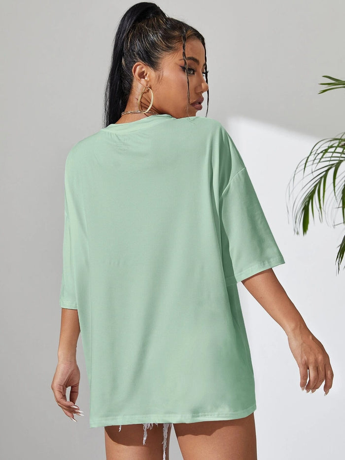 SXV Intense feelings mintgreen Graphic Drop Shoulder Tee