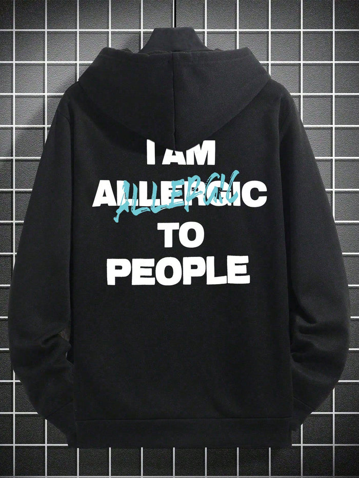 SXV Men's Casual Slogan Printed Loose Fit Pocket Hoodie Sweatshirt, Autumn