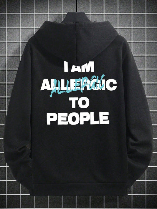 SXV Men's Casual Slogan Printed Loose Fit Pocket Hoodie Sweatshirt, Autumn