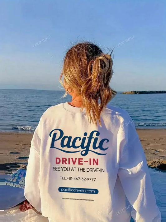 SXV Pacific drive in Women Casual Letter Print Crew Neck Oversized Cute Loose Long Sleeve T-Shirt Top, Autumn