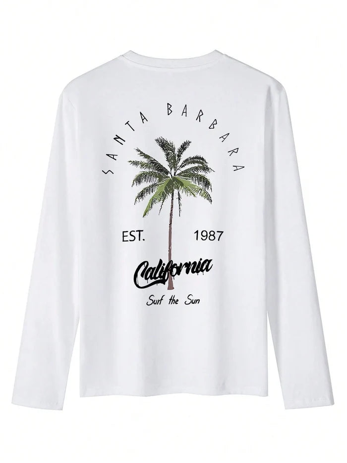 SXV Palm Tree Print Casual Loose Long Sleeve T-Shirt