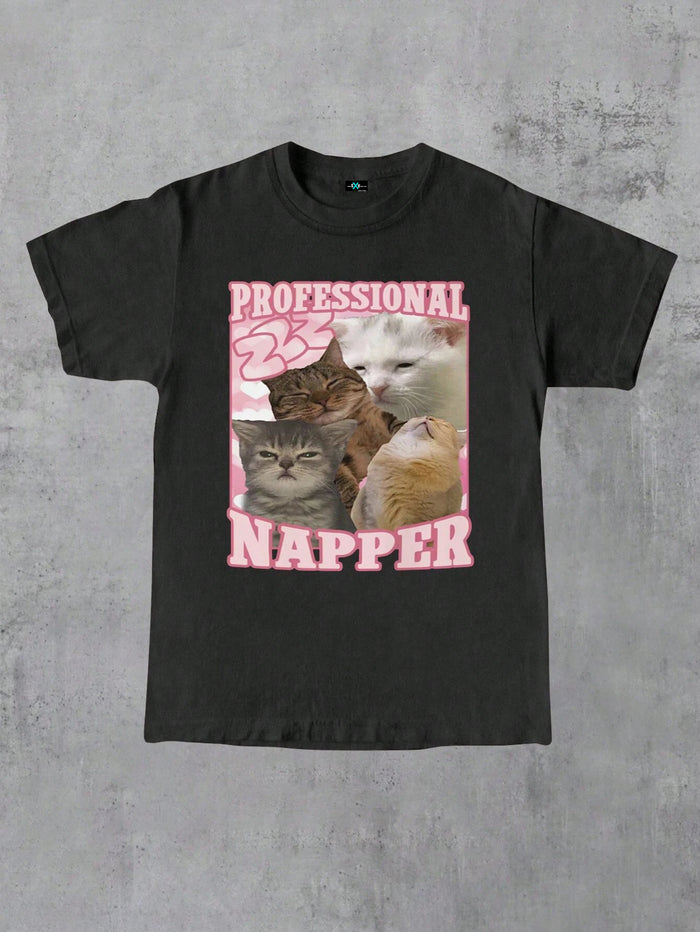 SXV Professional napper Funny Cat Women Crew Neck T-Shirt
