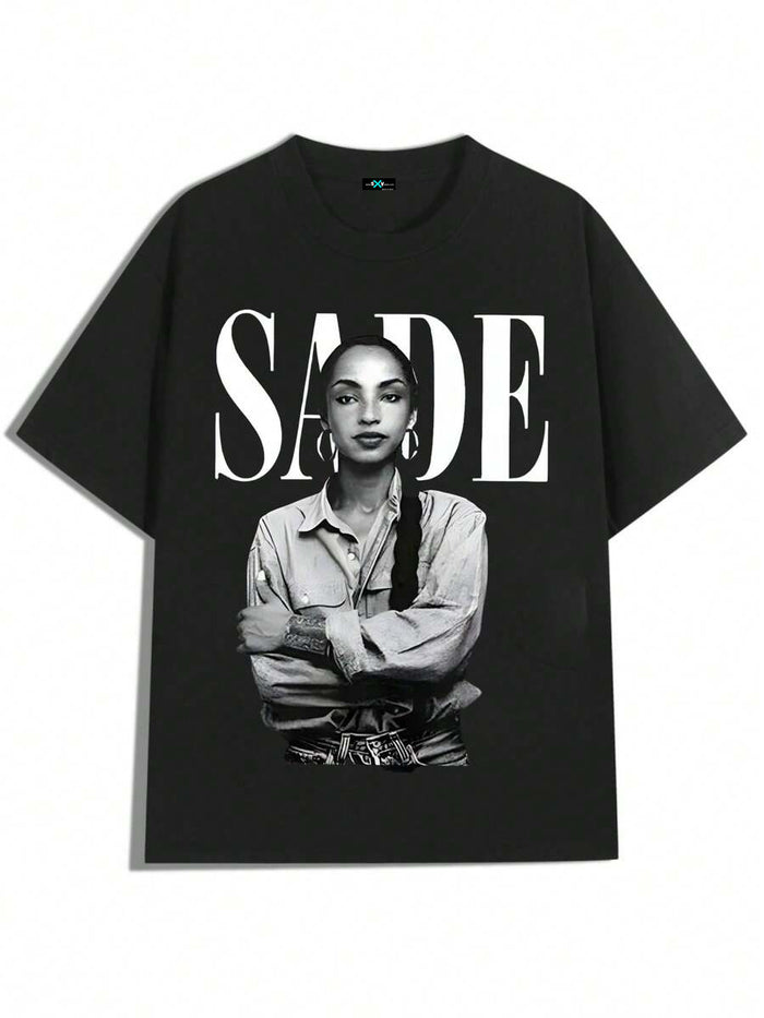 SXV Sade Portrait Design,Casual Print,Comfortable And Versatile,Pure Cotton 220g Printed T-Shirt,Unisex Style