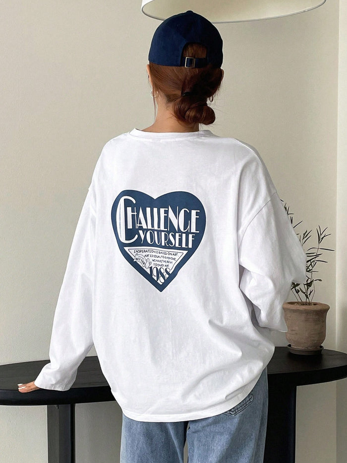 SXV Slogan Graphic Drop Shoulder Tee CHALLENCE YOURSELF