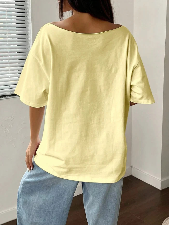SXV SOL Women Summer Loose Asymmetrical Neck Cocktail Fruit Orange Y2K Graphic Oversized T-Shirt