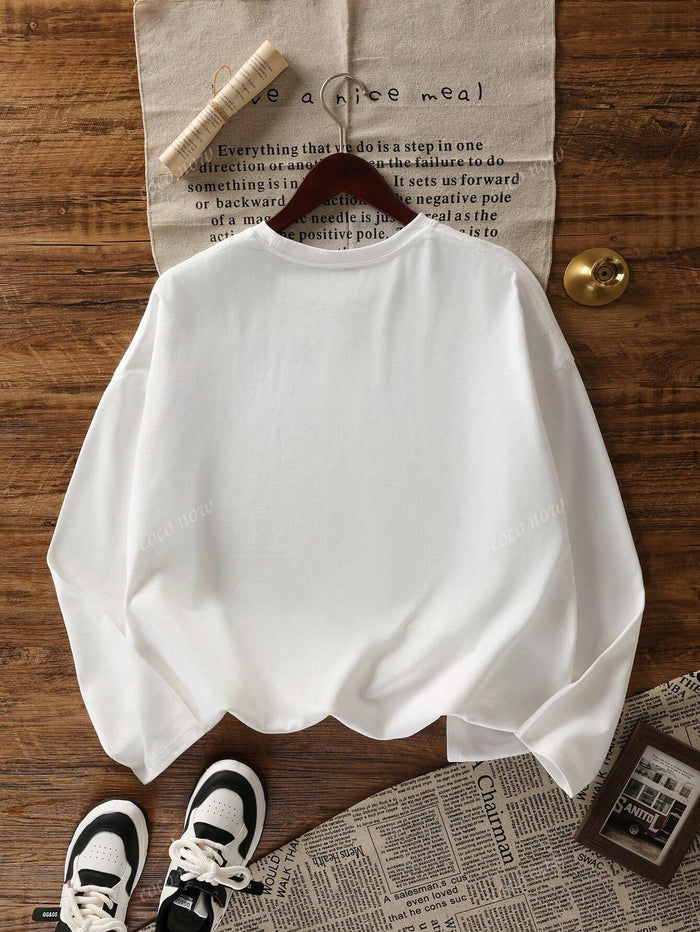 SXV Winter Women Oversized Casual Crew Neck Long Sleeve Kawaii Graphic T-Shirt Top