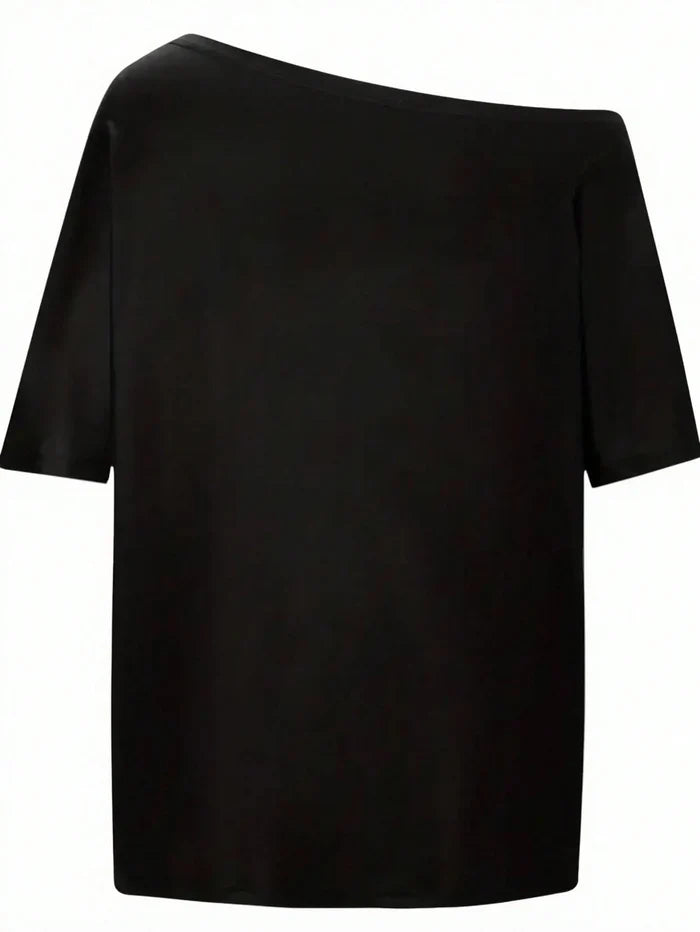 SXV Women's Asymmetrical Neckline Heart Print T-Shirt Graphic