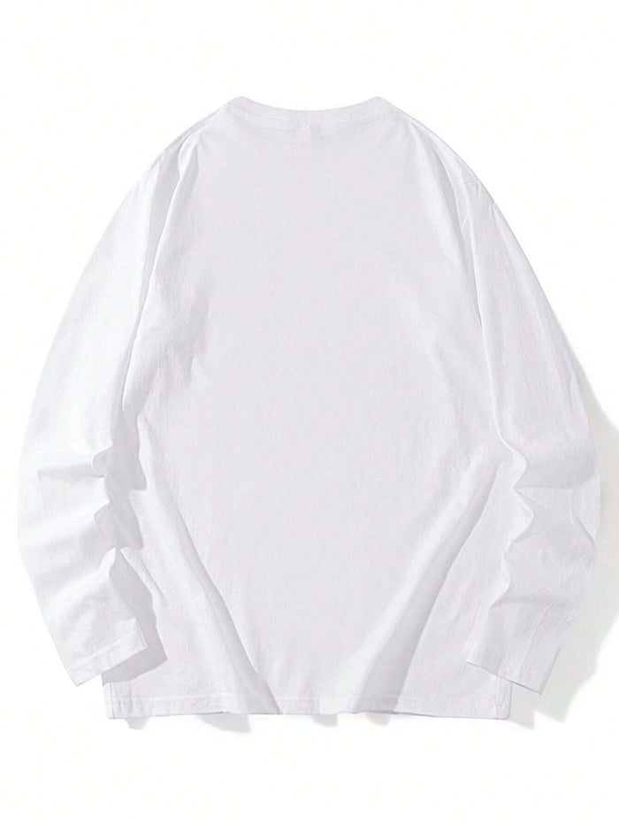 SXV Women's Casual Loose Fit Letter & Cherry Print Round Neck Long Sleeve Cotton T-Shirt, Fashion & Versatile, Spring