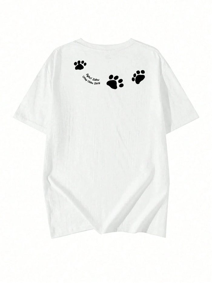 SXV Women's Casual Round Neck Loose Fitting Letter & Puppy Print Short Sleeve T-Shirt