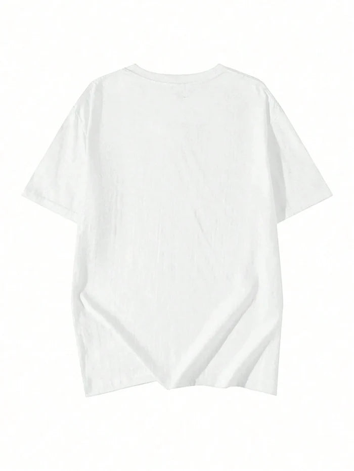 SXV Women's Loose Fit Round Neck Short Sleeve Letter & Cat Print T-Shirt, Spring