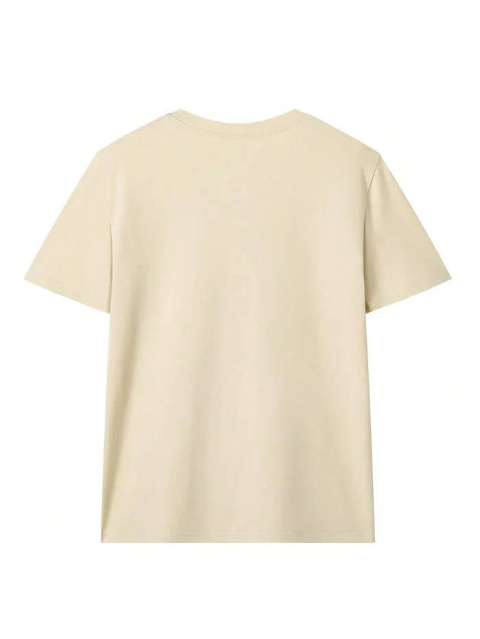 SXV Women's Summer New Casual Beach Sunbathing Dachshund Print Loose Versatile Crew Neck Beige Short Sleeve T-Shirt