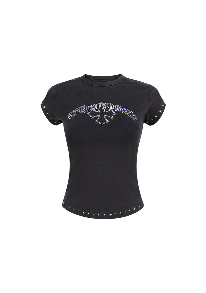SYSTEM STUDDED SCULPT BABY TEE WASHED BLACK
