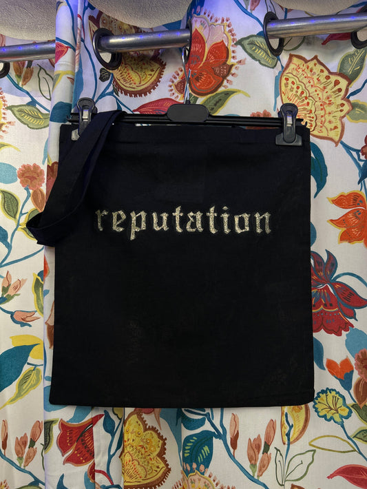 Taylor Swift 'reputation' Handpainted Black Tote Bag